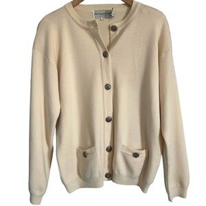 Vintage Butter Yellow Cardigan Wool Button Up Gold Tone Buttons Old Money Size S